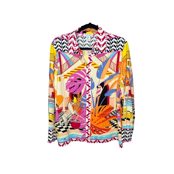 Rachel Zoe Graphic Palm Springs Print Button Up Blouse Size Medium - Picture 1 of 4